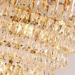 Plafonnier luxueux en cristal et suspension dorée