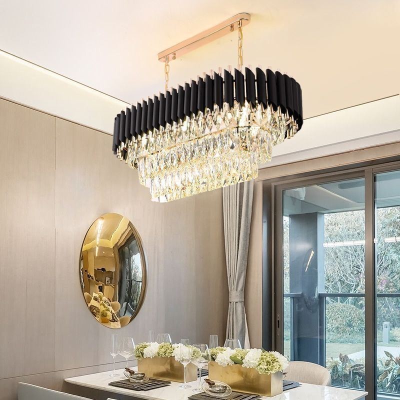 Plafonnier ovale suspendu en cristal