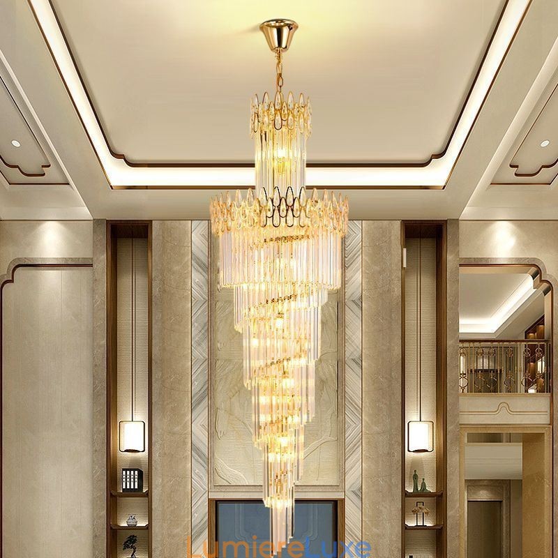 Suspension européenne en cristal pour haut plafond, escalier