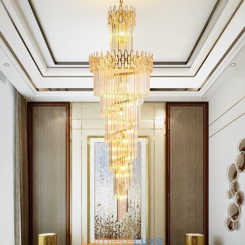 Suspension européenne en cristal pour haut plafond, escalier