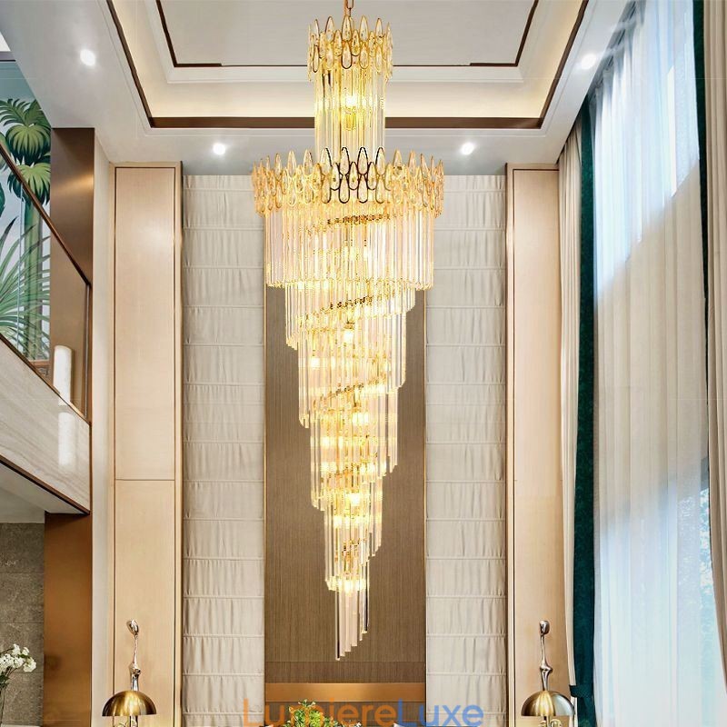 Suspension européenne en cristal pour haut plafond, escalier