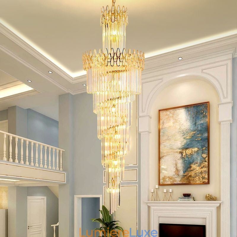 Suspension européenne en cristal pour haut plafond, escalier