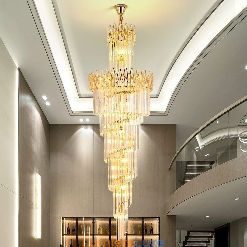 Suspension européenne en cristal pour haut plafond, escalier