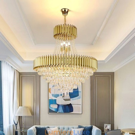Plafonnier rond en cristal moderne avec suspension Plafonnier rond en cristal moderne avec suspension