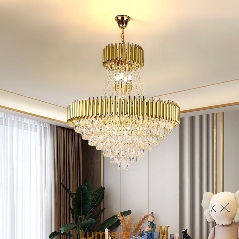 Plafonnier rond en cristal moderne avec suspension