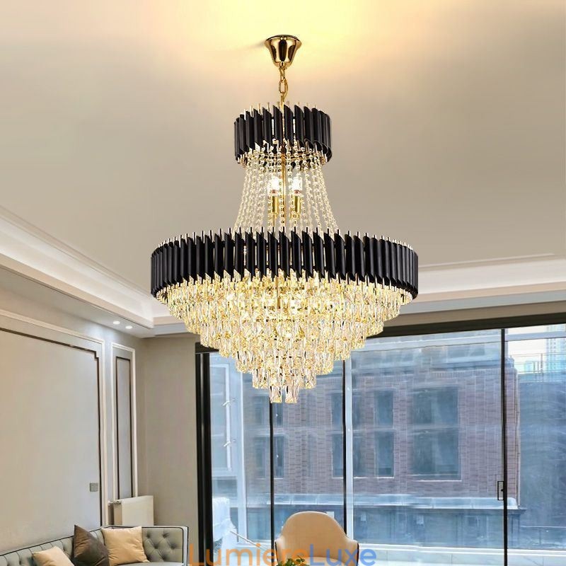 Plafonnier rond en cristal moderne avec suspension