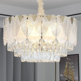 Suspension en cristal, luminaire de plafond rond en dentelle