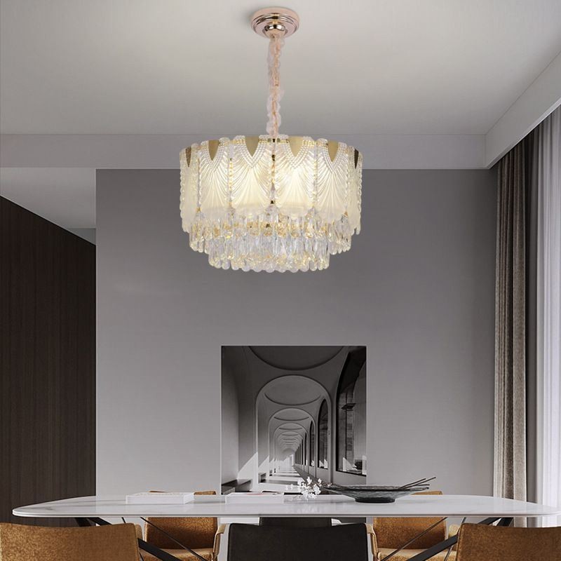 Suspension en cristal, luminaire de plafond rond en dentelle