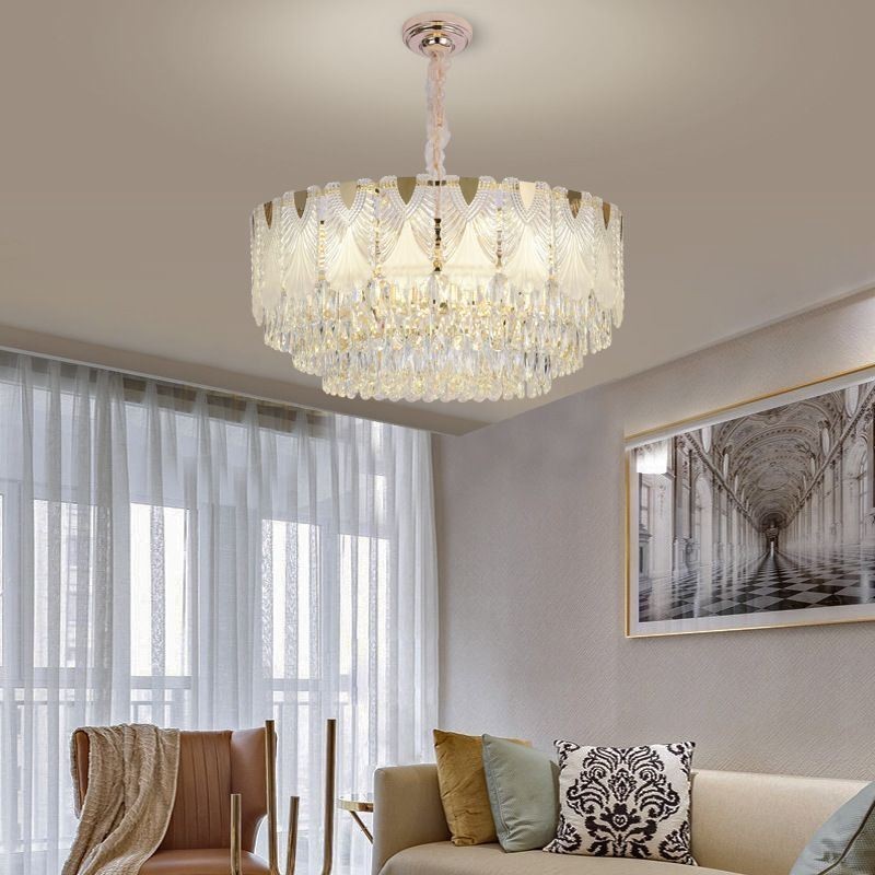 Suspension en cristal, luminaire de plafond rond en dentelle