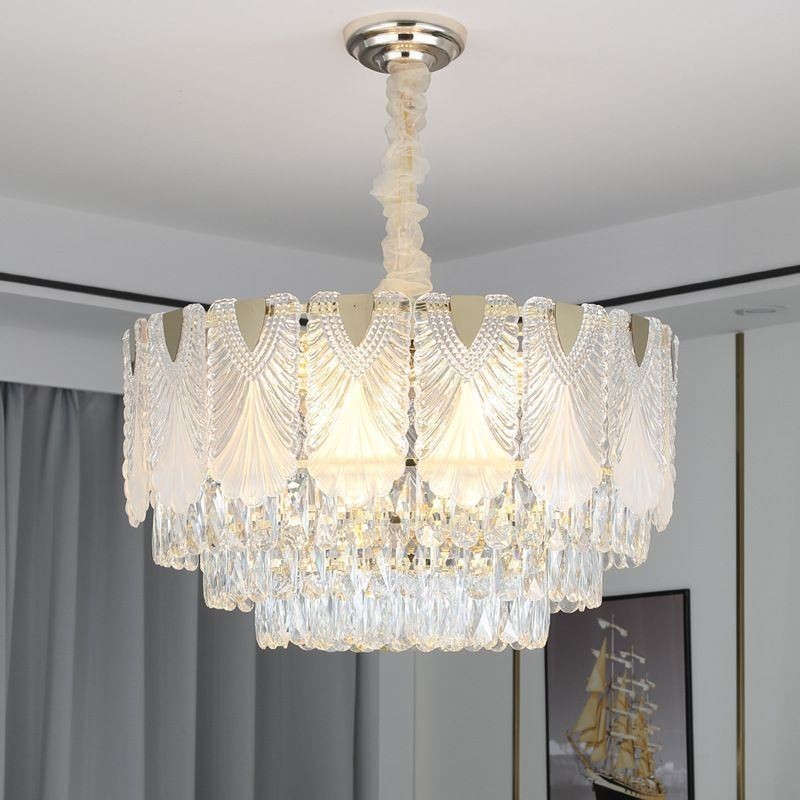 Suspension en cristal, luminaire de plafond rond en dentelle