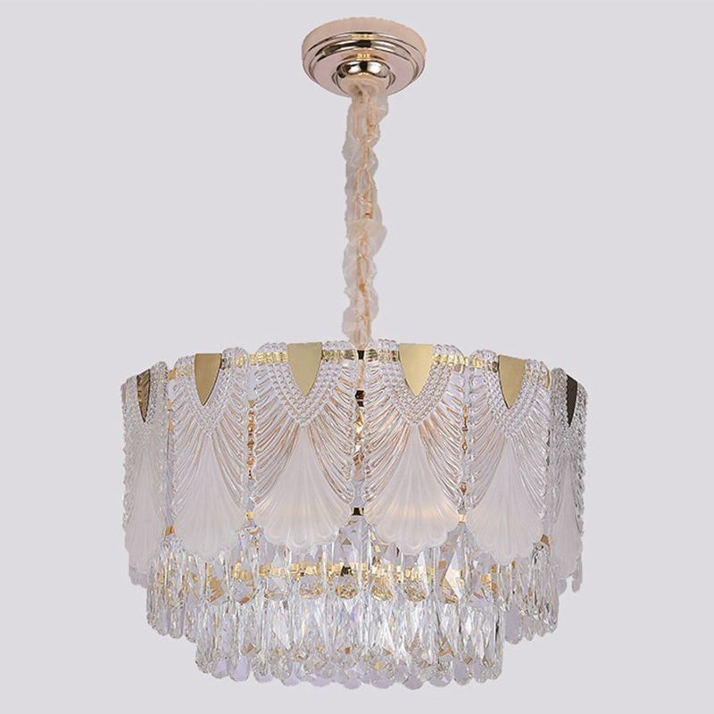 Suspension en cristal, luminaire de plafond rond en dentelle