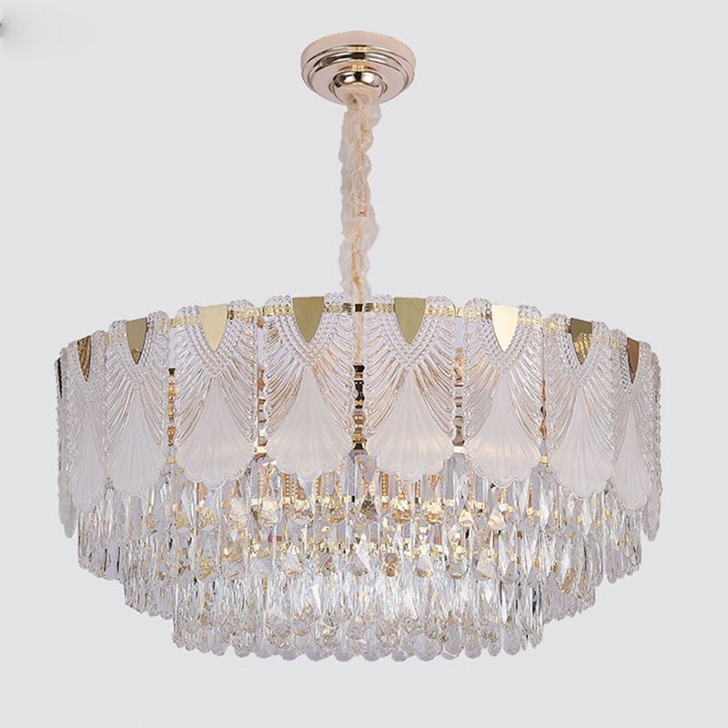 Suspension en cristal, luminaire de plafond rond en dentelle