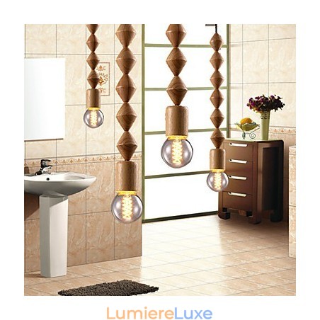 Lustre en bois et bambou de style mini classique traditionnel Lustre en bois et bambou de style mini classique traditionnel