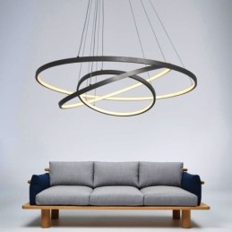Suspension moderne en aluminium noir à 3 anneaux