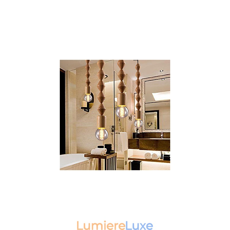 Lustre en bois et bambou de style mini classique traditionnel