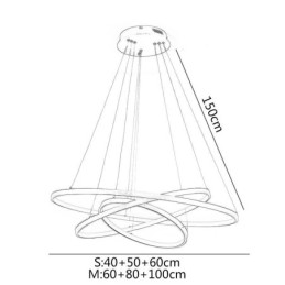 Suspension moderne en aluminium noir à 3 anneaux