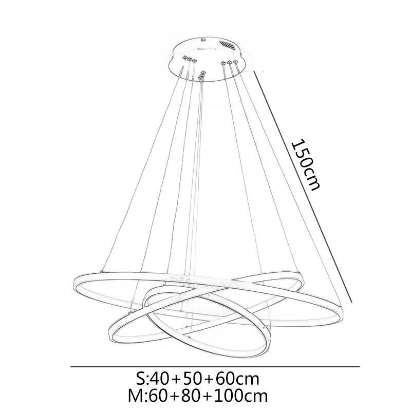 Suspension moderne en aluminium noir à 3 anneaux