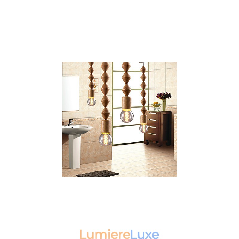 Lustre en bois et bambou de style mini classique traditionnel