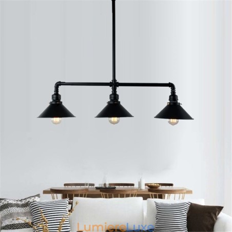 Lustre suspendu à 3 lumières en forme de pipe à eau, style industriel rétro et rustique Lustre suspendu à 3 lumières en forme de pipe à eau, style industriel rétro et rustique