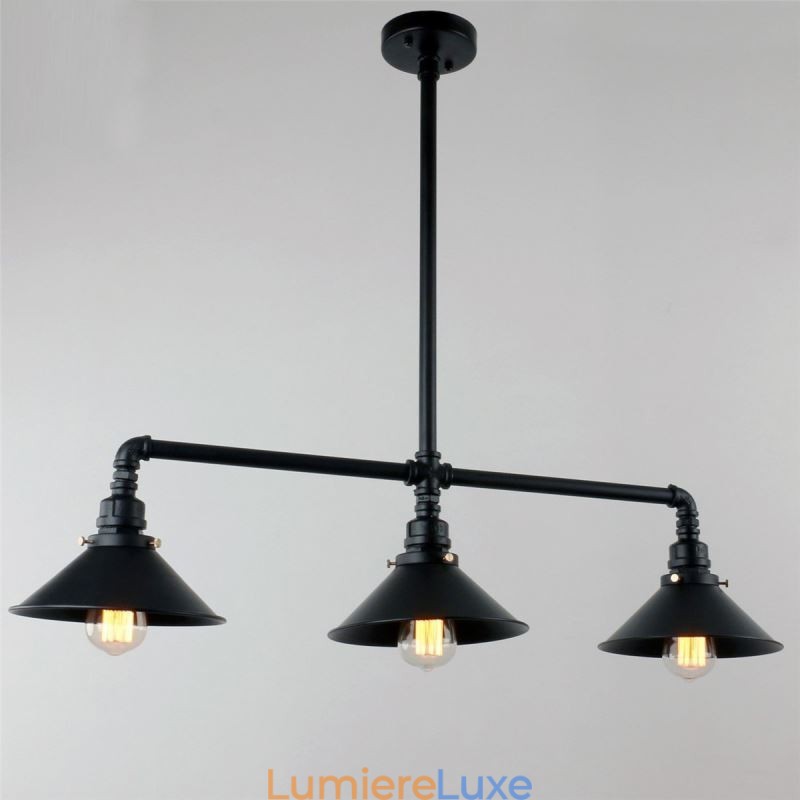 Lustre suspendu à 3 lumières en forme de pipe à eau, style industriel rétro et rustique