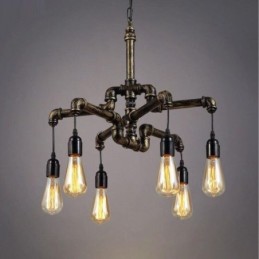 Lustre suspendu à 6 lumières style industriel rétro vintage en forme de pipe à eau, style rustique et campagnard