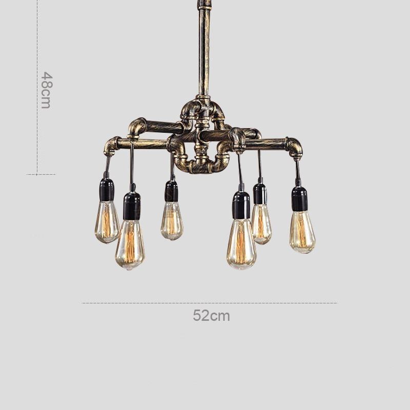 Lustre suspendu à 6 lumières style industriel rétro vintage en forme de pipe à eau, style rustique et campagnard