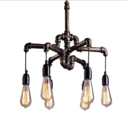 Lustre suspendu à 6 lumières style industriel rétro vintage en forme de pipe à eau, style rustique et campagnard