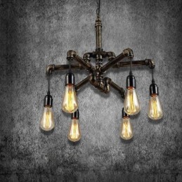 Lustre suspendu à 6 lumières style industriel rétro vintage en forme de pipe à eau, style rustique et campagnard