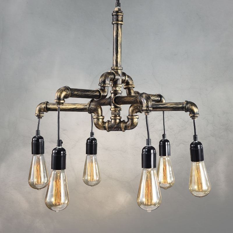 Lustre suspendu à 6 lumières style industriel rétro vintage en forme de pipe à eau, style rustique et campagnard