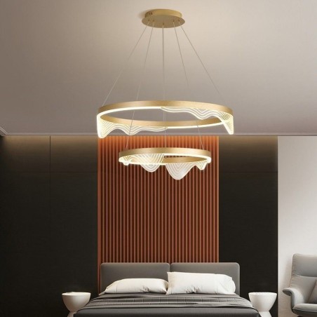 Suspension Golden Wave Ripple, plafonnier à 2 lampes Suspension Golden Wave Ripple, plafonnier à 2 lampes