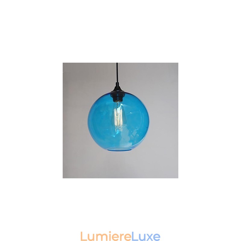 Suspension moderne en verre au design rond et bleu à bulles