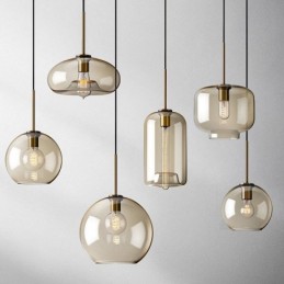 Suspension en verre minimaliste couleur cognac, luminaire décoratif en verre