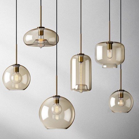 Suspension en verre minimaliste couleur cognac, luminaire décoratif en verre Suspension en verre minimaliste couleur cognac, luminaire décoratif en verre