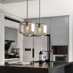 Suspension en verre minimaliste couleur cognac, luminaire décoratif en verre