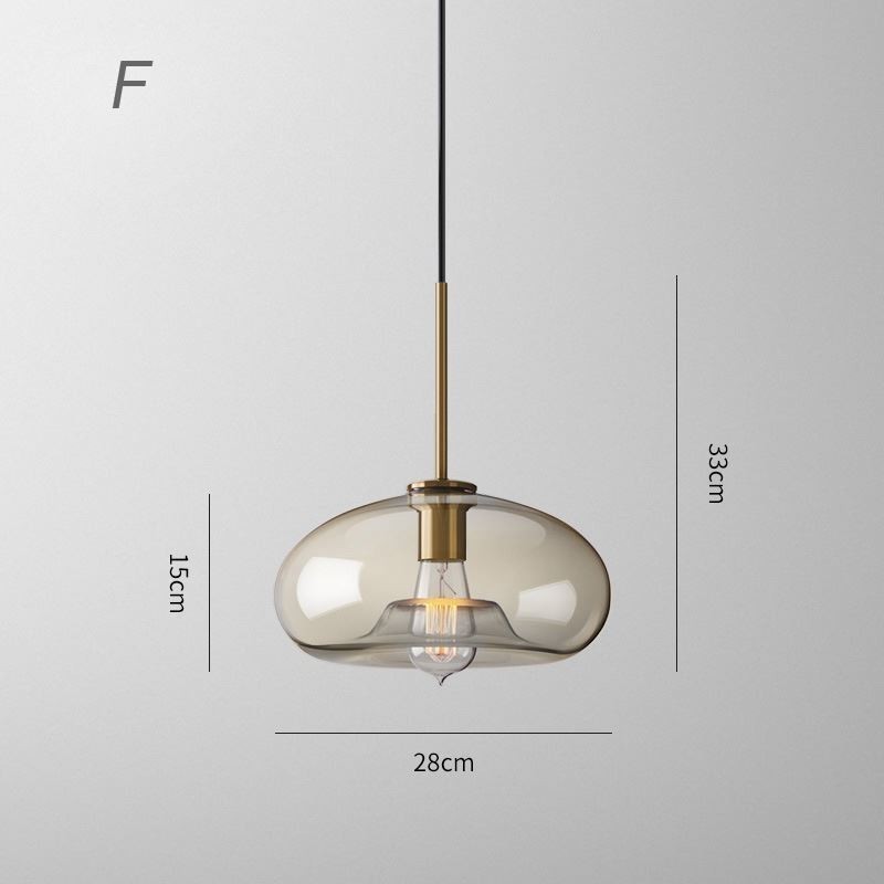 Suspension en verre minimaliste couleur cognac, luminaire décoratif en verre