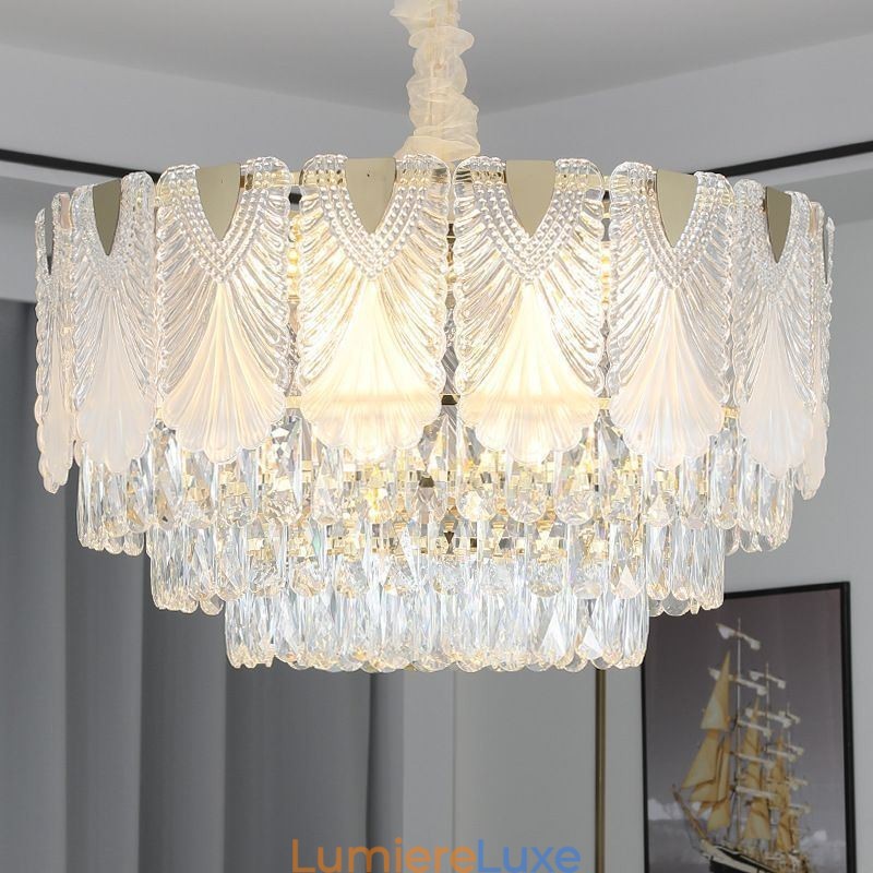 Suspension en cristal, luminaire de plafond rond en dentelle