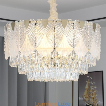 Suspension en cristal, luminaire de plafond rond en dentelle Suspension en cristal, luminaire de plafond rond en dentelle