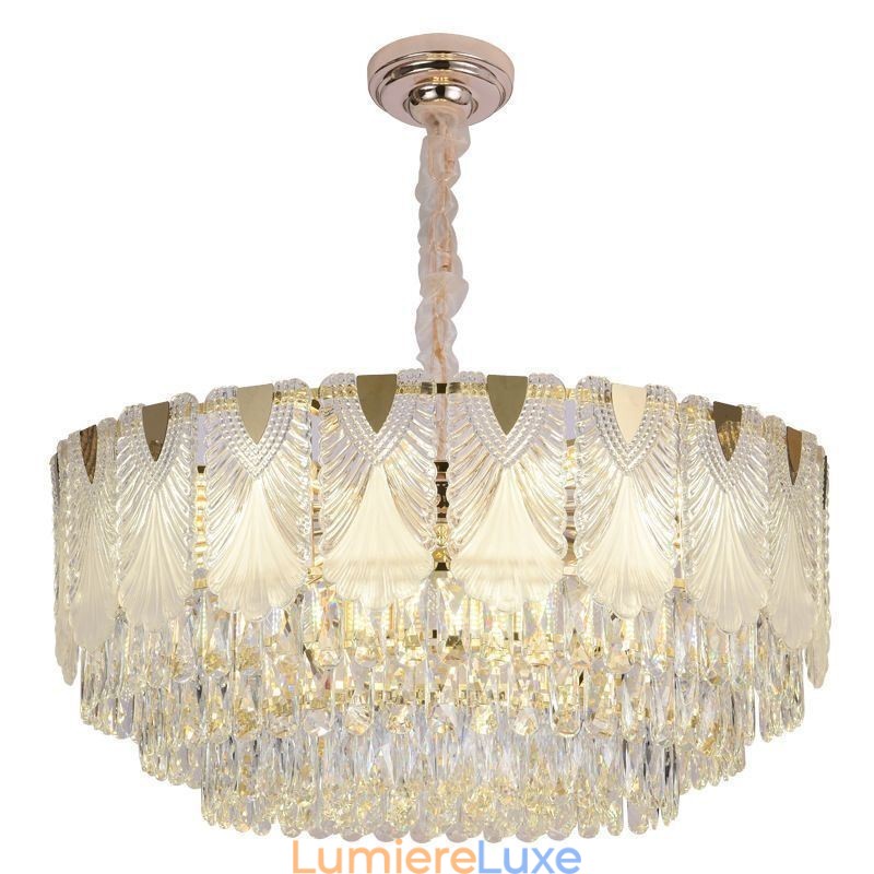 Suspension en cristal, luminaire de plafond rond en dentelle