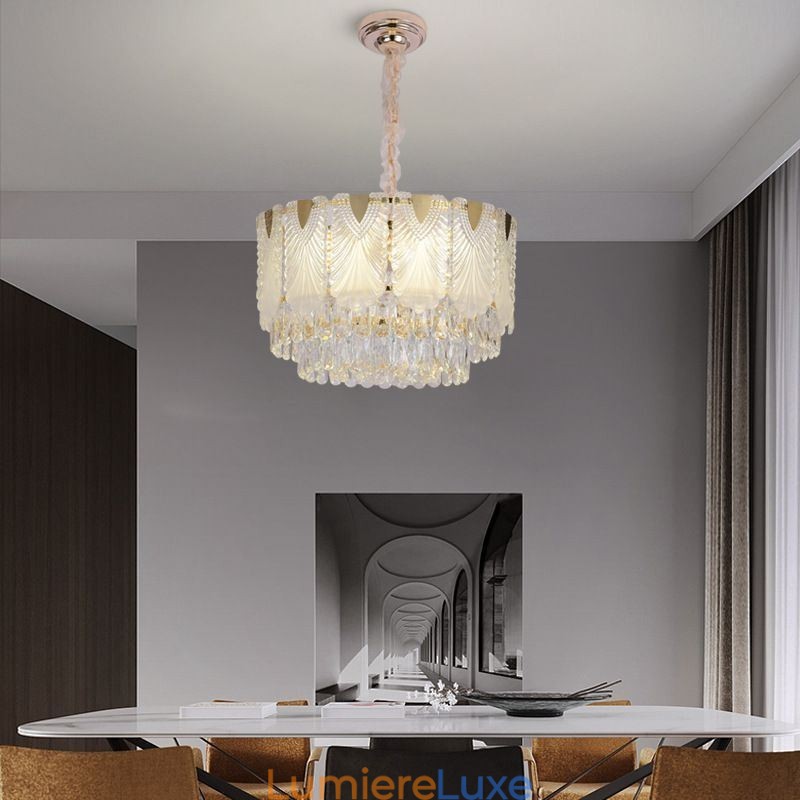 Suspension en cristal, luminaire de plafond rond en dentelle