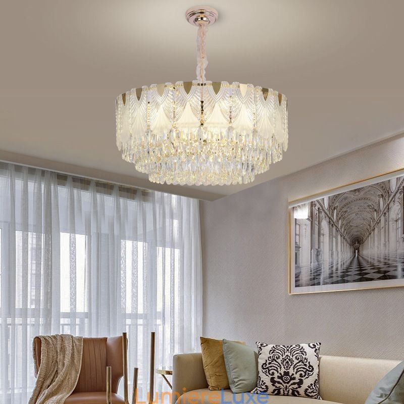 Suspension en cristal, luminaire de plafond rond en dentelle