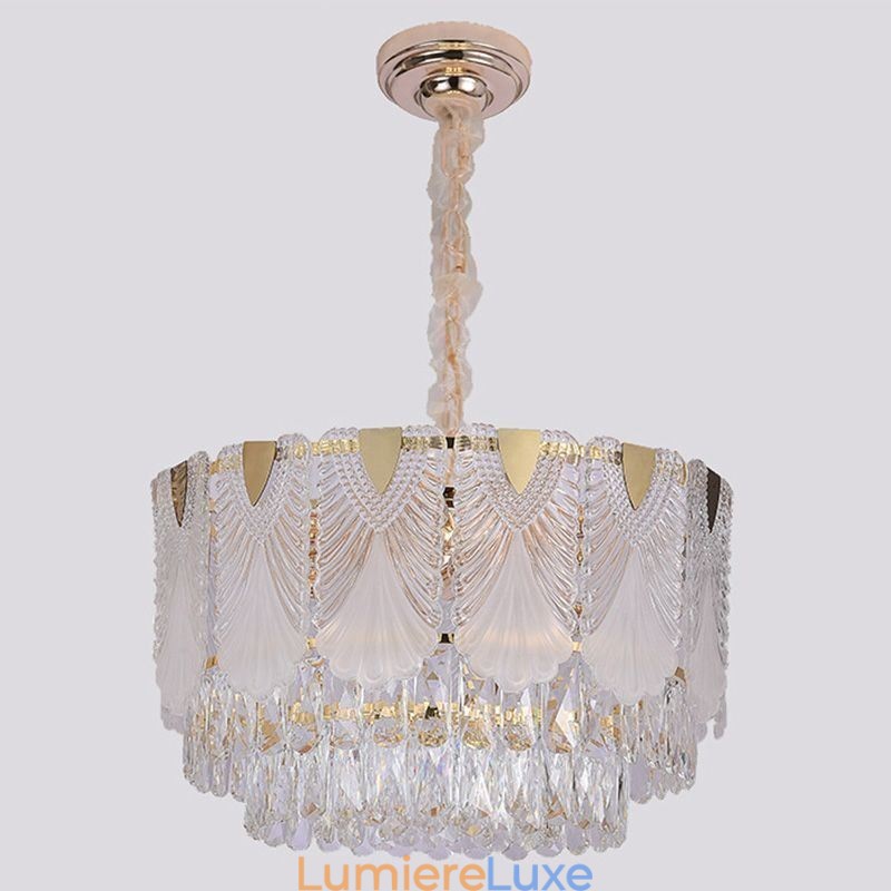 Suspension en cristal, luminaire de plafond rond en dentelle