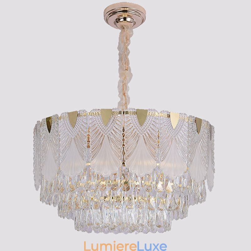 Suspension en cristal, luminaire de plafond rond en dentelle