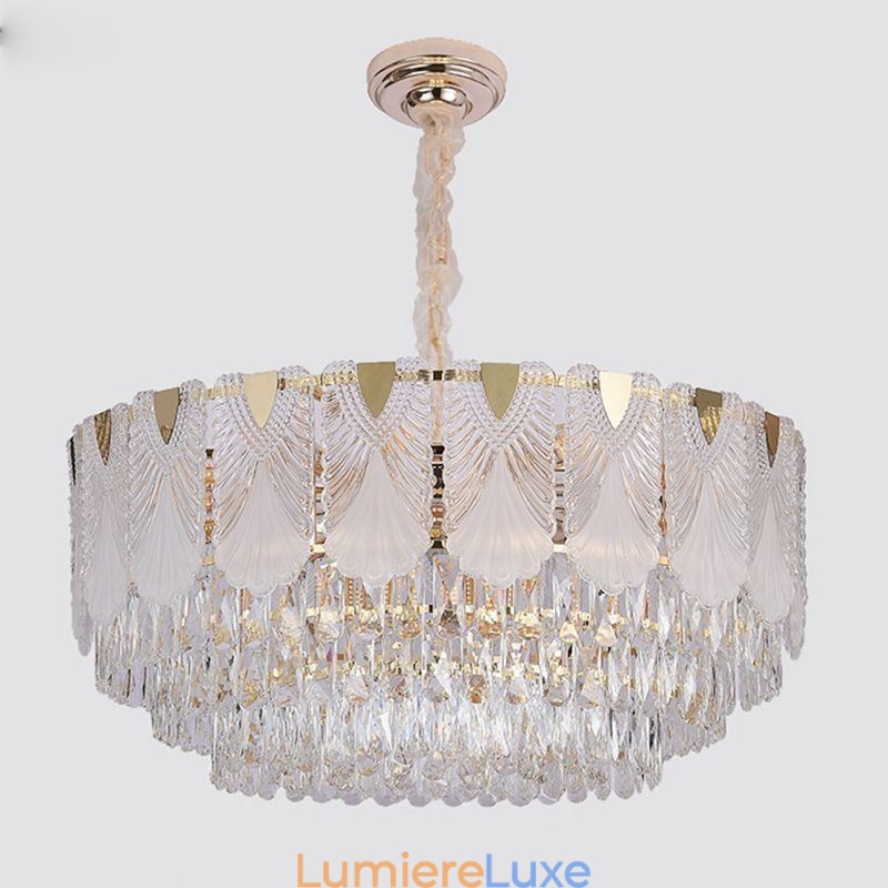 Suspension en cristal, luminaire de plafond rond en dentelle