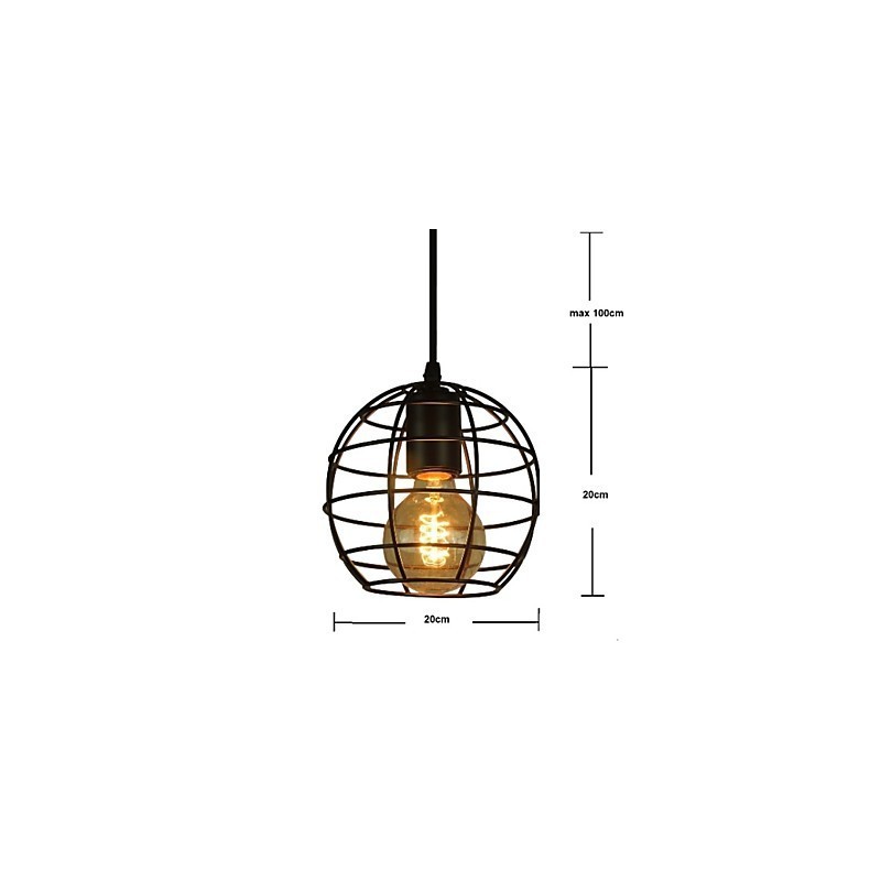 Lustre vintage de style européen en forme de globe pour suspension noire