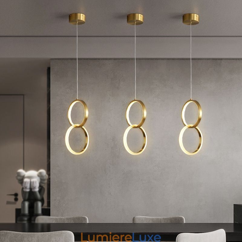 Suspension avec anneaux en laiton, luminaire décoratif