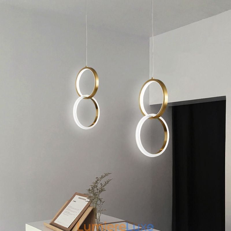 Suspension avec anneaux en laiton, luminaire décoratif