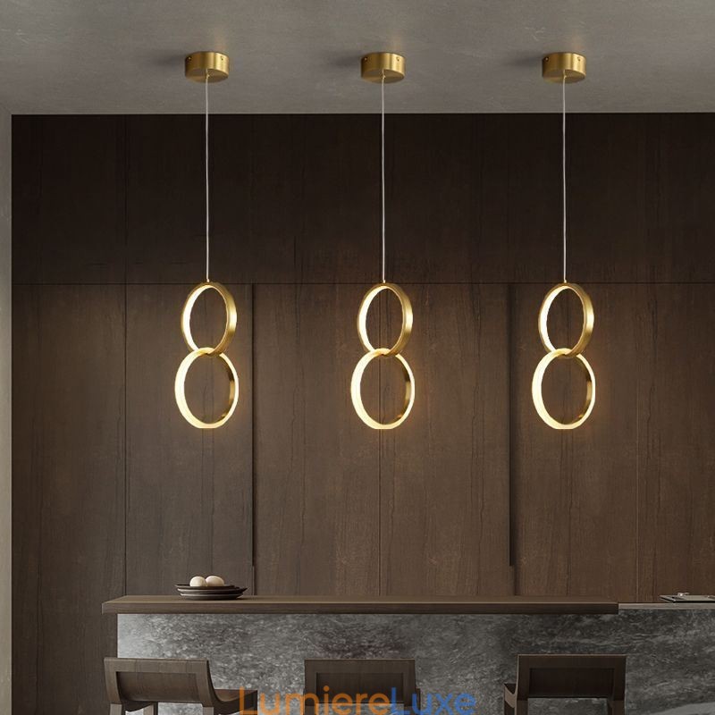Suspension avec anneaux en laiton, luminaire décoratif