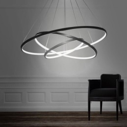 Suspension moderne en aluminium noir à 3 anneaux