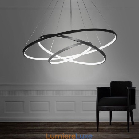 Suspension moderne en aluminium noir à 3 anneaux Suspension moderne en aluminium noir à 3 anneaux