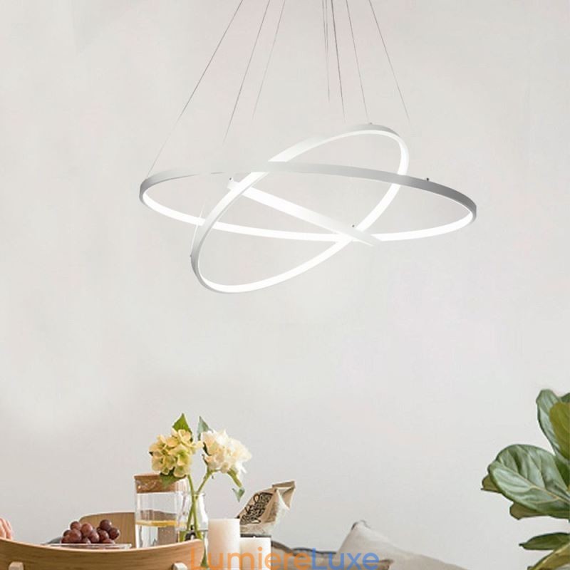 Suspension moderne en aluminium noir à 3 anneaux